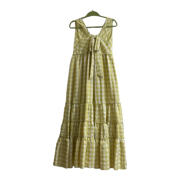Free People Beach Club Yellow Gingham Tiered Maxi Dress Gauze Beachy Summer Sz L - Picture 4 of 6